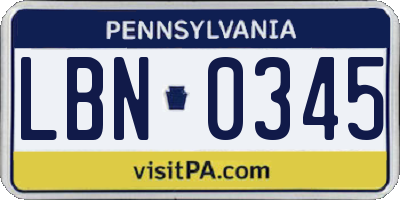 PA license plate LBN0345