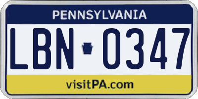 PA license plate LBN0347