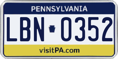 PA license plate LBN0352