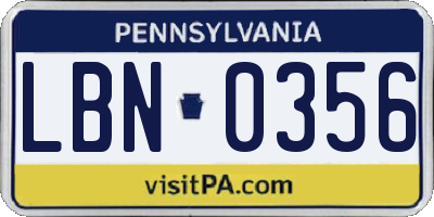 PA license plate LBN0356