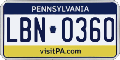 PA license plate LBN0360