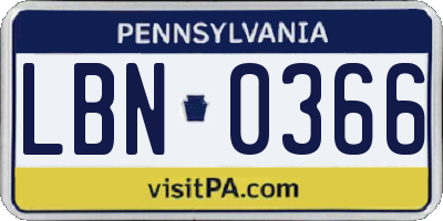 PA license plate LBN0366