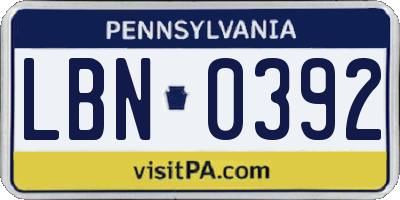 PA license plate LBN0392