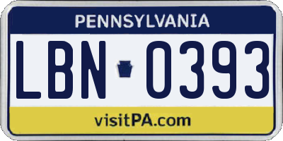 PA license plate LBN0393