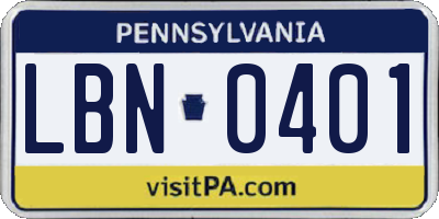 PA license plate LBN0401