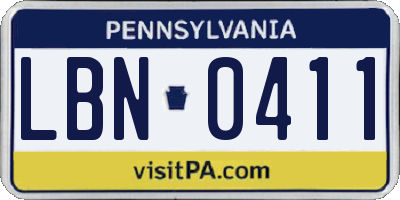 PA license plate LBN0411
