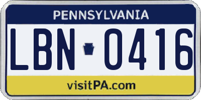 PA license plate LBN0416