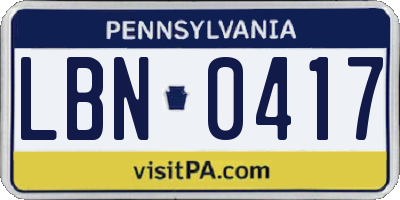 PA license plate LBN0417