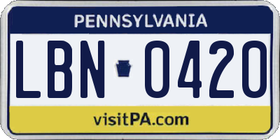 PA license plate LBN0420