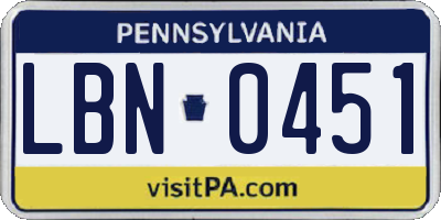 PA license plate LBN0451