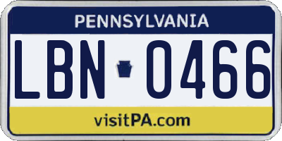 PA license plate LBN0466
