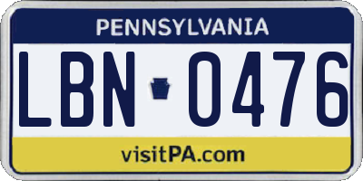 PA license plate LBN0476