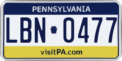 PA license plate LBN0477