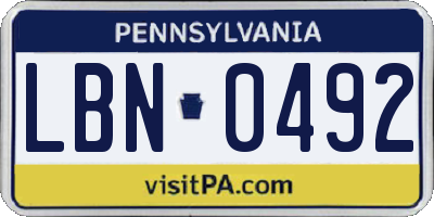 PA license plate LBN0492