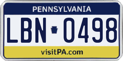 PA license plate LBN0498