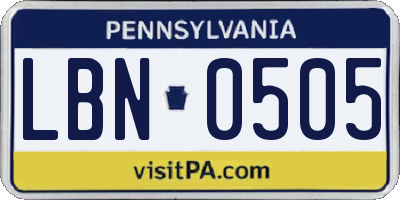 PA license plate LBN0505