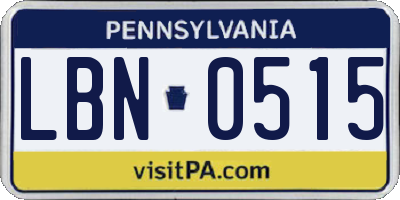 PA license plate LBN0515