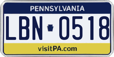 PA license plate LBN0518