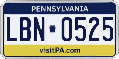 PA license plate LBN0525