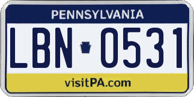 PA license plate LBN0531