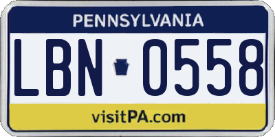 PA license plate LBN0558