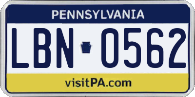 PA license plate LBN0562