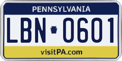 PA license plate LBN0601