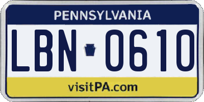 PA license plate LBN0610