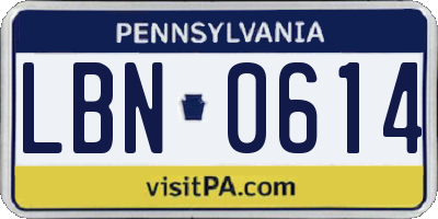 PA license plate LBN0614