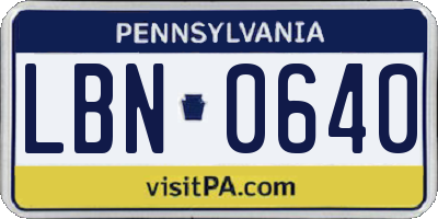 PA license plate LBN0640