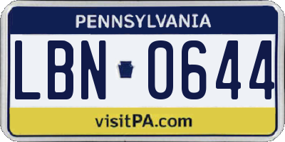 PA license plate LBN0644