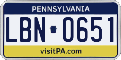 PA license plate LBN0651