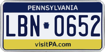 PA license plate LBN0652