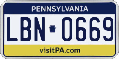 PA license plate LBN0669