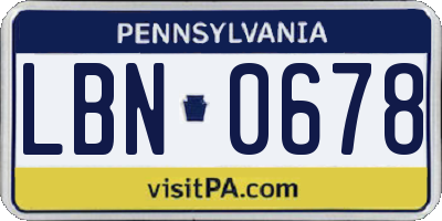 PA license plate LBN0678