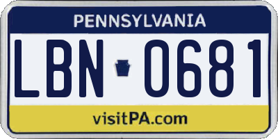 PA license plate LBN0681