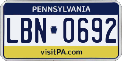 PA license plate LBN0692