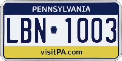 PA license plate LBN1003