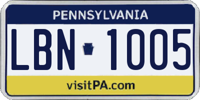 PA license plate LBN1005