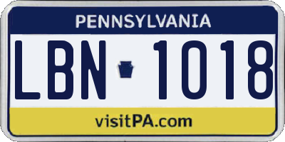 PA license plate LBN1018