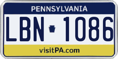 PA license plate LBN1086