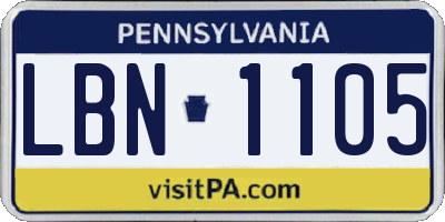 PA license plate LBN1105