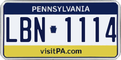 PA license plate LBN1114