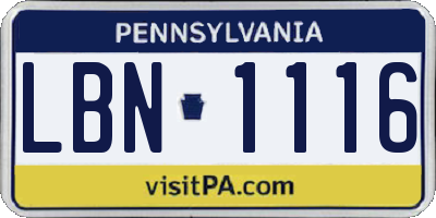 PA license plate LBN1116