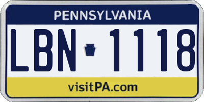 PA license plate LBN1118