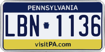 PA license plate LBN1136