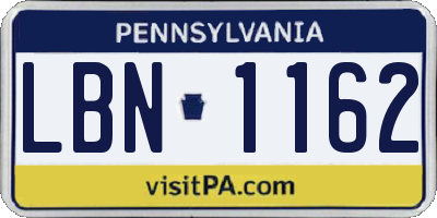 PA license plate LBN1162