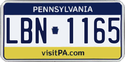 PA license plate LBN1165