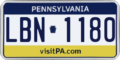 PA license plate LBN1180