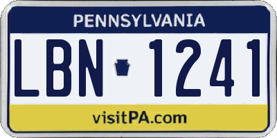 PA license plate LBN1241